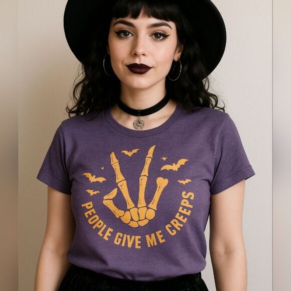 Amazon Tops - Purple Graphic Tee - People Give Me Creeps Size XL NWOT